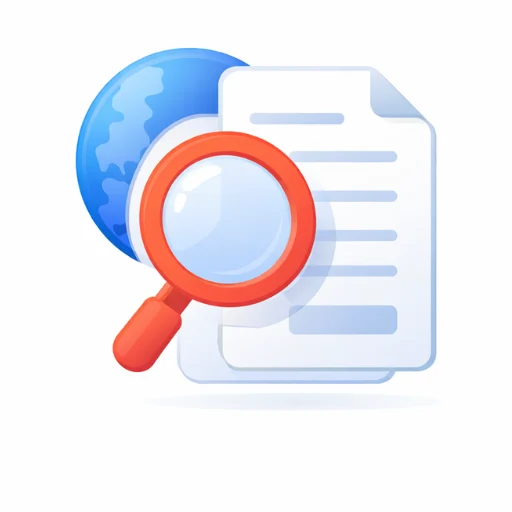 Tracking official and trusted sources icon with magnifying glass and document